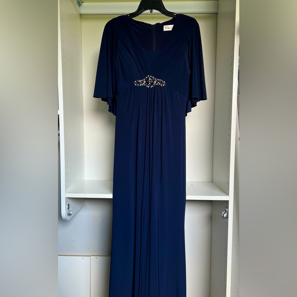 Eliza J- Navy Blue, Butterfly sleeve, Maxi evening dress.